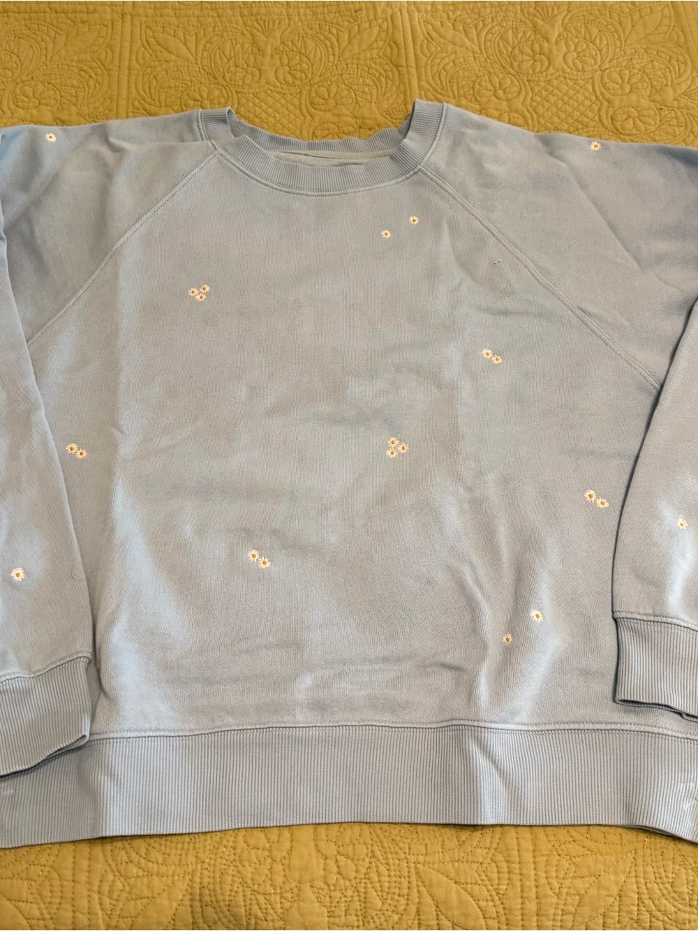 Old Navy Light Blue Crewneck Sweatshirt with Small Daisy Embroidery, medium
